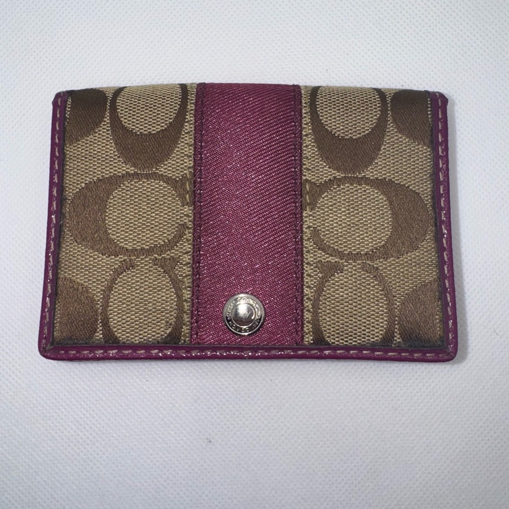 Coach Brown and Purple Key Card Holder with Signature Pattern